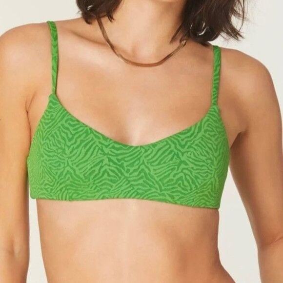 Andie Swim The Molokai Bikini Top Zebra Jacquard Holly Green Womens Size Large - Picture 1 of 10